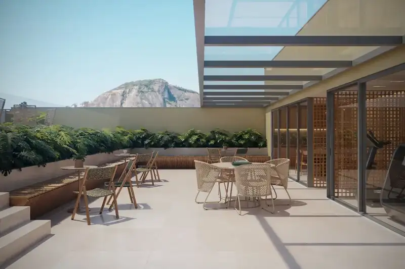 Rooftop dining and entertaining area overlooking Rio de Janeiro